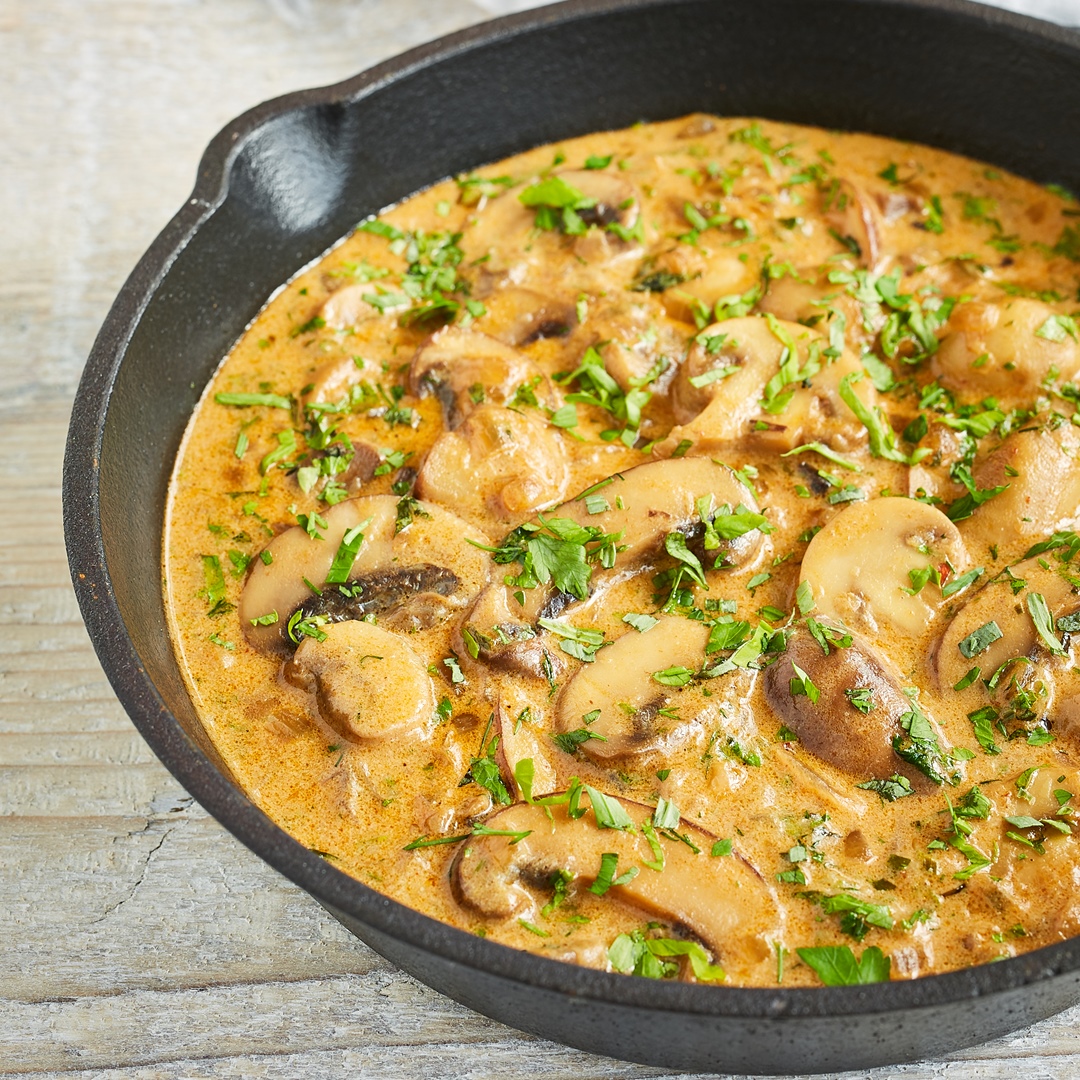 Oak-smoked garlic and mushroom stroganoff
